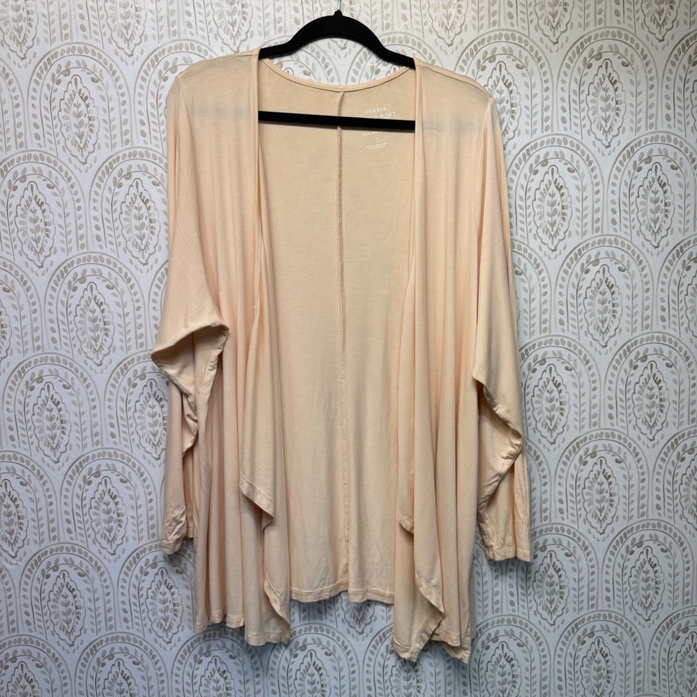 Torrid Cardigan Women 4 Peach Super Soft Knits Open Front Draped Long Sleeve